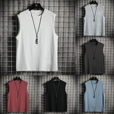 Mens Sleeveless Muscle Tee Solid Blank Tank T Shirt Hot Summer Gym Top