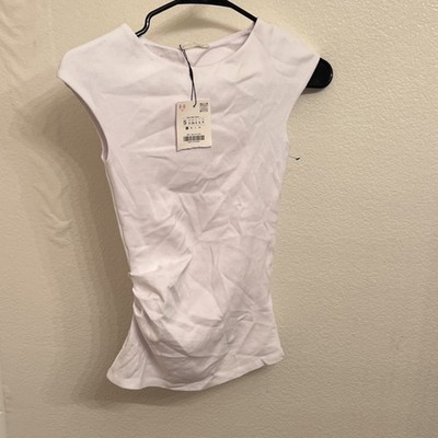 ZARA White Ribbed Knit Round Neck Women's S Sleeveless Pullover Tank Top