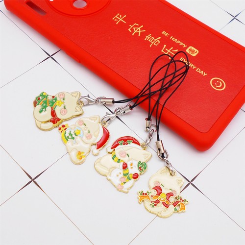 4 pcs Mixed Cute Cat Enamel Phone Case Charm Alloy Christmas Strap Pendant Decor - 第 7/9 張圖片