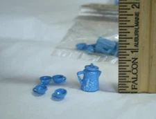 LOT 10 Sets Concord Miniatures 1/2" Scale enamelware Coffee Pot & 4 cups Blue