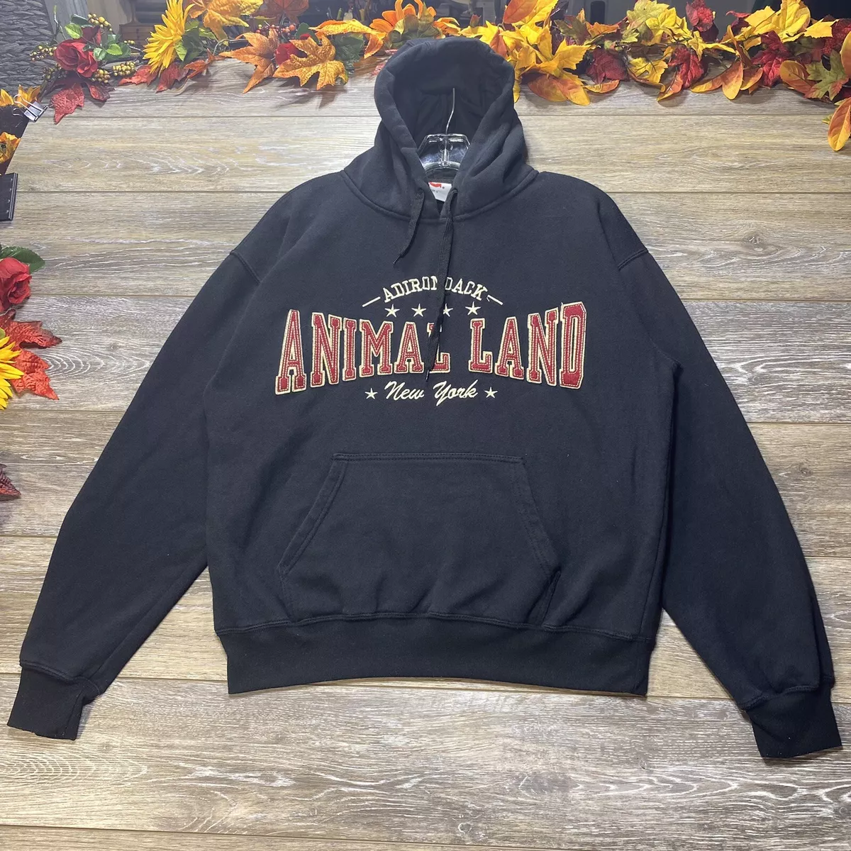 Adirondack Hoodie Size Large Pullover Black Animal Land New York