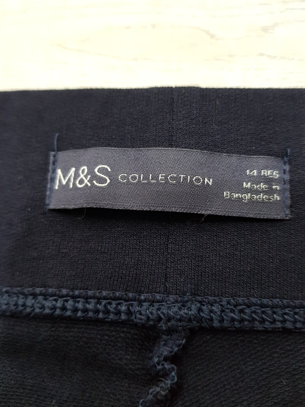 M&S Casual Trousers Size 14 W32 L30 Navy Plain Elastic Waist Stretch