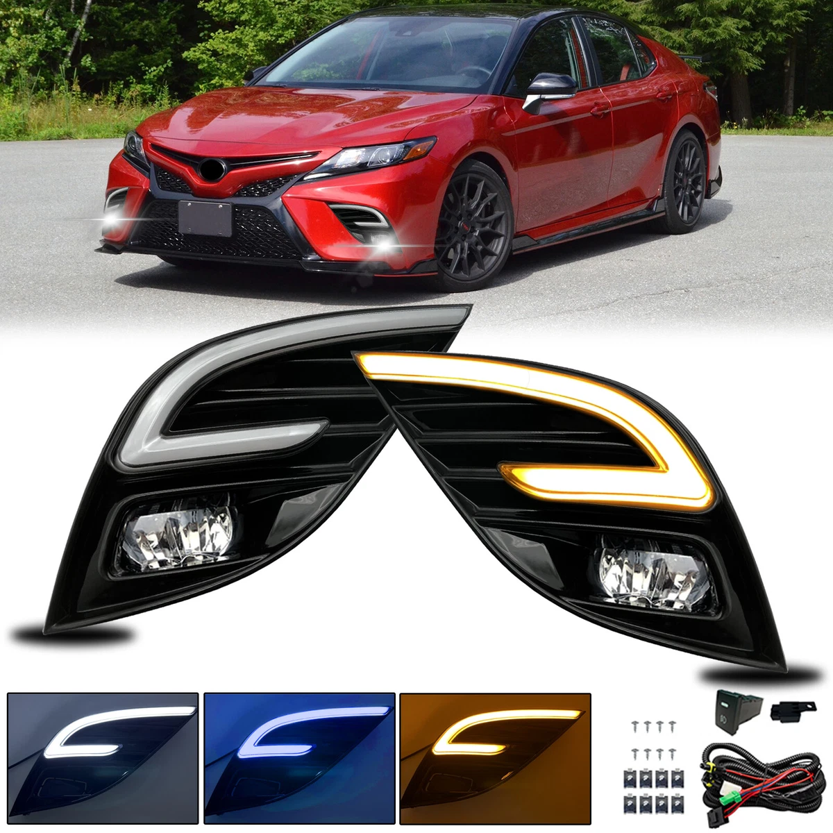 LED Fog Lights with DRL and Bulbs For 2018 2020 Toyota Camry SE