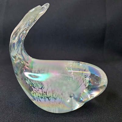 Vintage Silvestri Hand Blown Iridescent Glass Whale Paperweight Figurine 3.75''