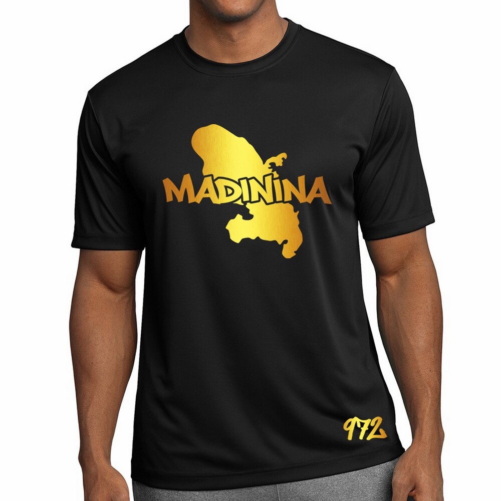 T-shirt Martinique 972 Madinina Noir de Haute Qualité aux Finitions Or Brillant