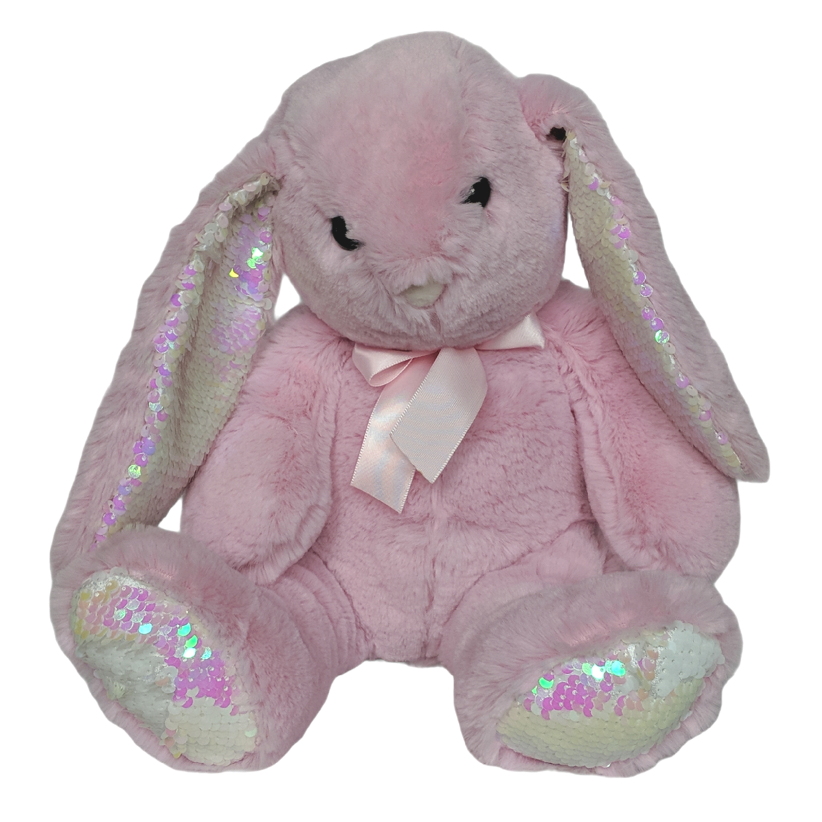 Kellytoy Bee Happy Easter Bunny Rabbit Pink Plush Sequin Ears Bow
