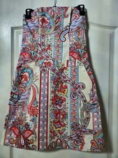Hilfiger Red, Blue, Pink Paisley Strapless Dress Size 0 Pre-Owned Pockets