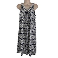Apt. 9 Dress Women's Medium Sleeveless Shift Blue Floral Beaded Sundress