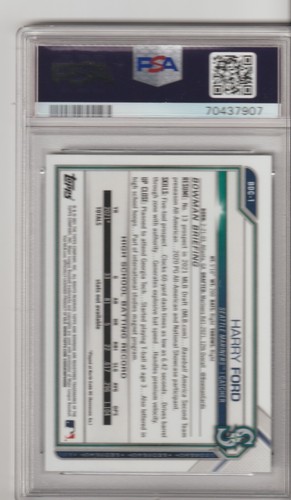 2021 Bowman Draft Chrome Harry Ford #BDC-1 1st Bowman- Seattle Mariners- PSA 9 - Picture 2 of 2