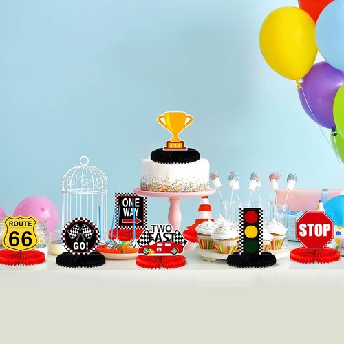Race Car Two Fast Birthday Table Honeycomb Centerpieces 9pcs Let's Go Racing Hap - Picture 6 of 7