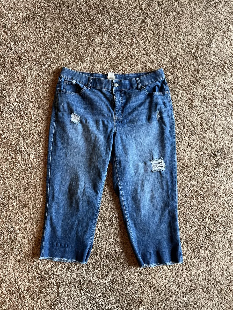 Womens Terra & sky Size 16W Capris Distressed Blue Jeans Raw Hem