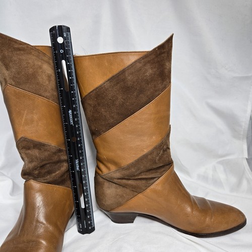 Vintage David's Stiefel Damen 7,5 hellbraun Leder Wildleder abgesetzt Italien halbhoch - Bild 9 von 15