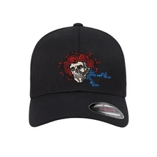 Grateful Dead Skull and Roses Bertha Logo Embroidered Flexfit Fitted Ball Cap 
