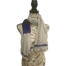 Blue Black White Wrap Around Scarf Good Condition. Chiffon Light Long Geometric