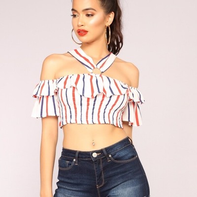 white ruffle halter top