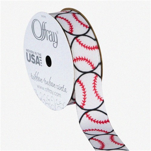 Ruban gros grain de baseball Bliss - 7/8" de large, 3 yards de Spo - Photo 1 sur 6