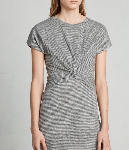 All Saints Women's Grey Paloma Long Dress Grey Stripe Bodycon Knot - RRP £98 - Picture 3 of 4