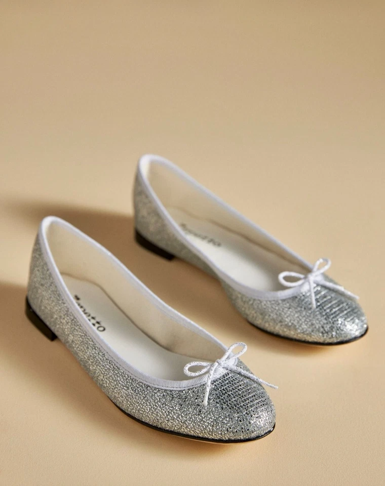 Bailarina Anthropologie Repetto Cendrillon plana plata brillo 41/10-10,5 NUEVA Foto 2 de 4