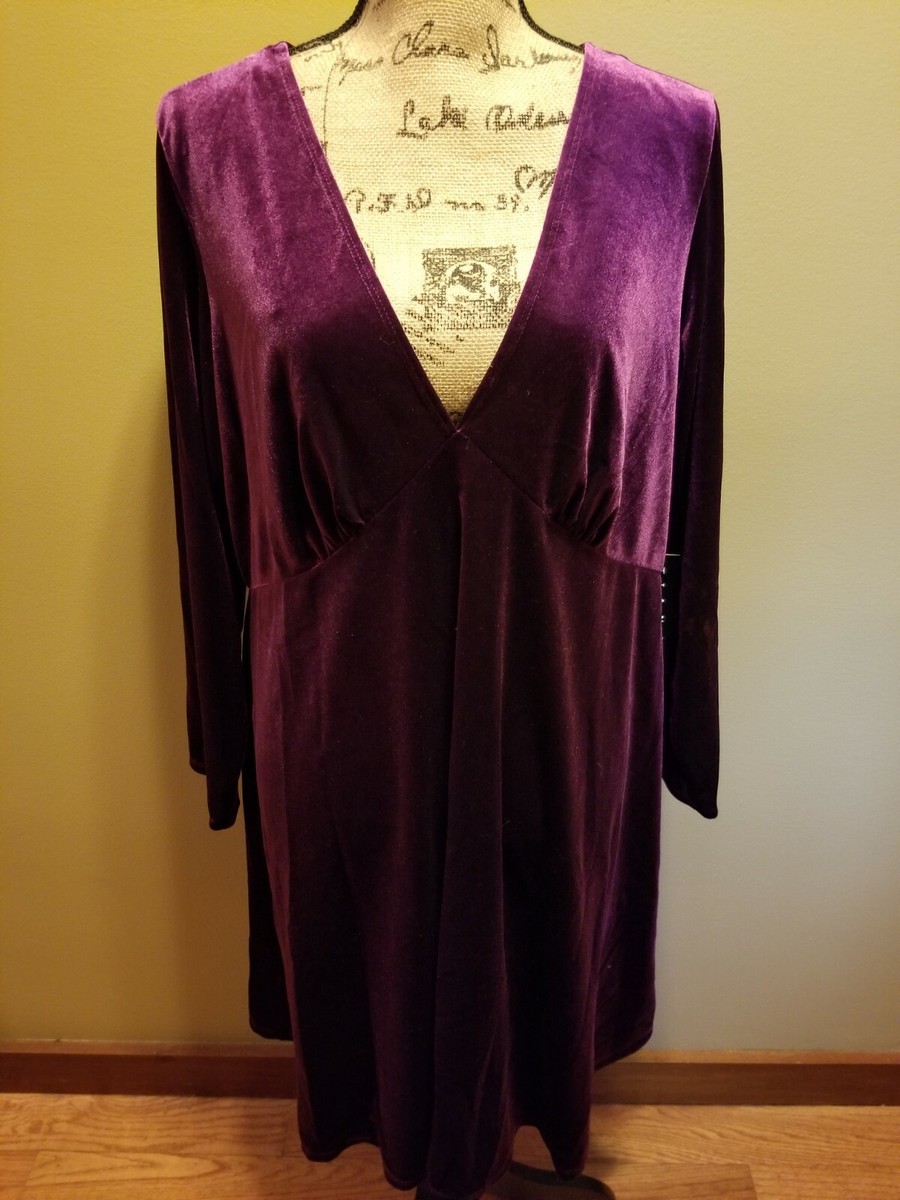 NWT Womens Tiana B Fit Flair Long Sleeve Velvet Dress Wine Purple 1X | eBay