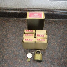 BOX OF 6 VINTAGE CORBIN BRASS PADLOCKS 2883A WITH KEYS 2 X 1-1/2" FREE SHIPPING