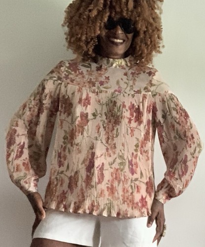 MONSOON RED & PINK LONG SLEEVES FLORAL PRINT SHIMMER PLEATED TOP BLOUSE SHIRT 12 - Picture 4 of 14