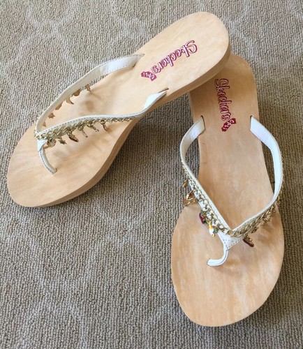 Thong Wedge Sandals Gold Chain Charms 
