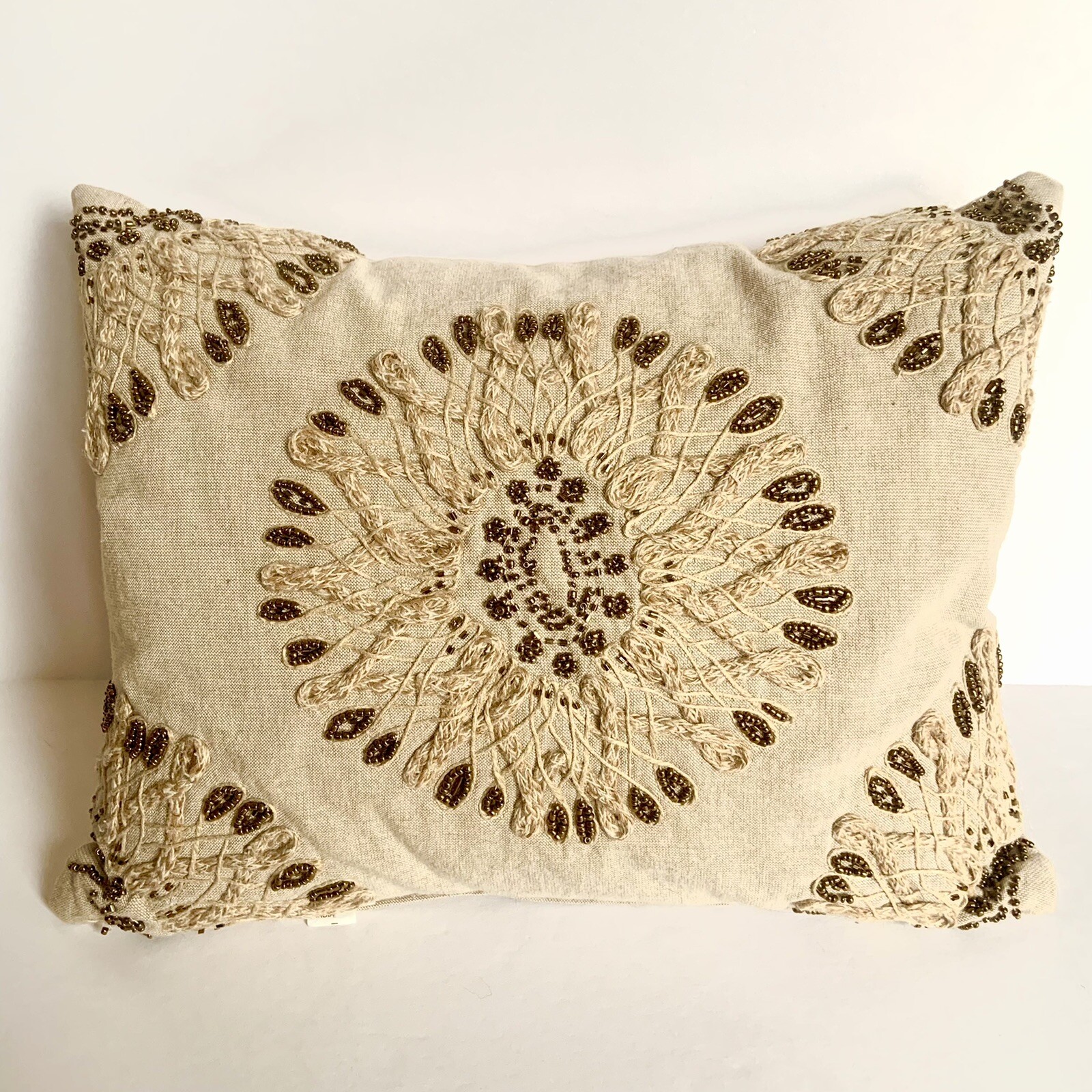 Kim Seybert Living Beaded Throw Pillow Cotton Jute Bronze Metallic Glass Beads eBay