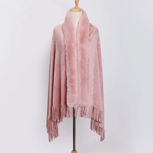 Abrigo Capa Cálido Para Mujer Cuello Piel Sintética Prendas para el torso Chal Borla Poncho Capa Chaqueta - Imagen 9 de 35