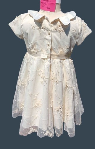 Fox & Heron Dress Ivory Girls 4 Holiday Embroidery Squins Faux Pearls Easter Wed - Picture 24 of 24