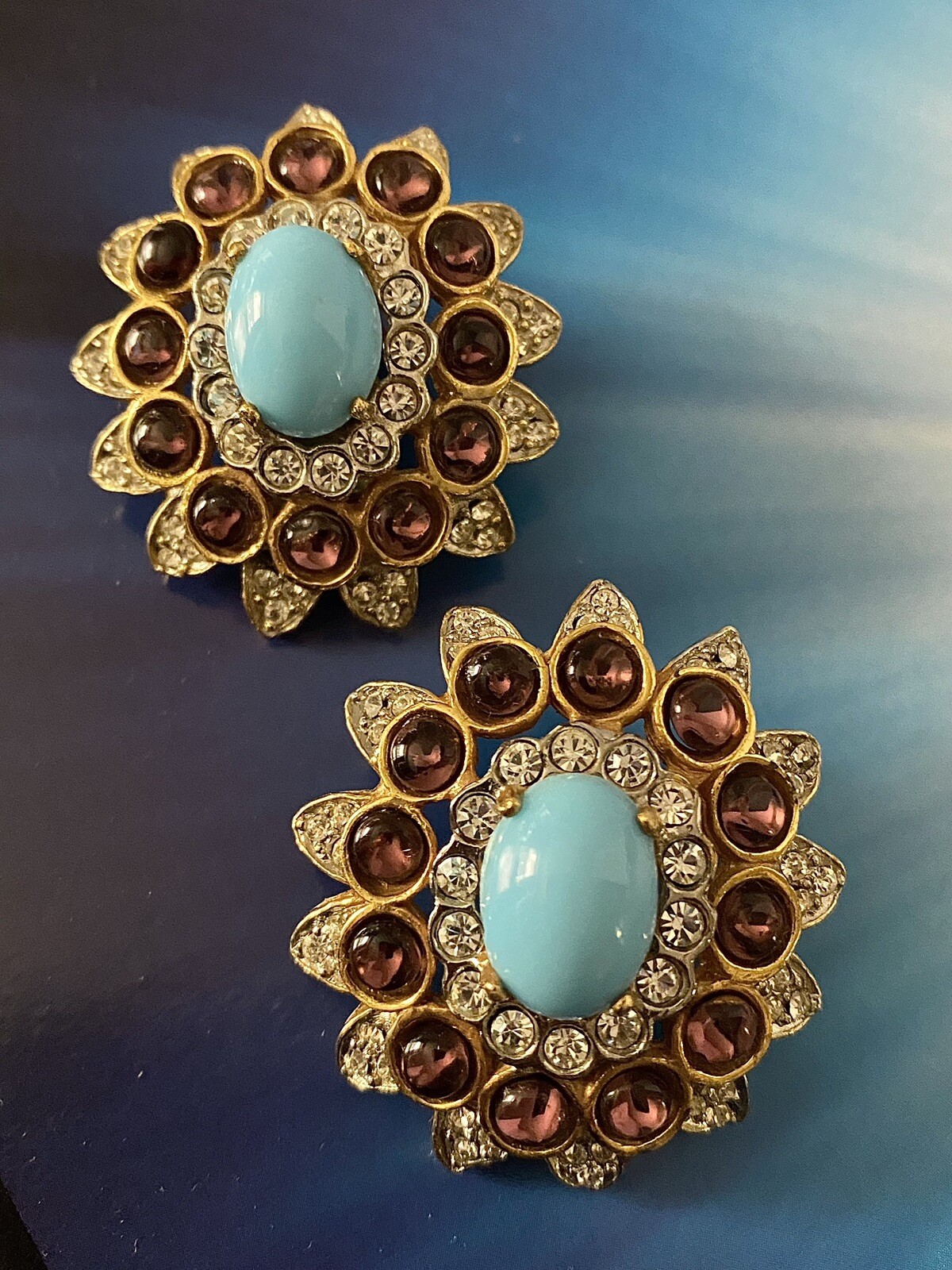 VTG Kenneth Jay Lane KJL Clip Earrings Turquoise … - image 6