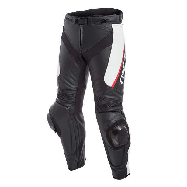 Pantaloni pelle moto Dainese delta 3 nero bianco rosso traforato estivo sportivo