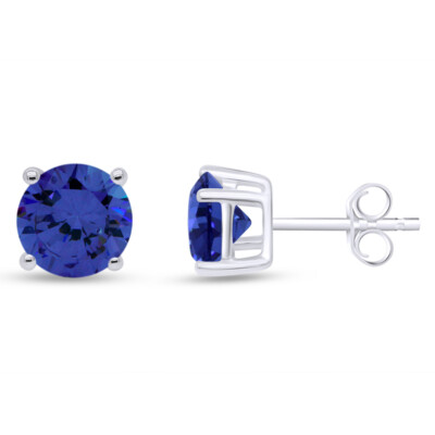 Tanzanite Halo Stud Earrings in 14K Yellow Gold Sterling Silver, Stud