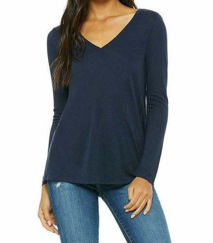 Women Plain Long Sleeve Casual Jersey Stretchy V Neck Basic T-Shirt Tee Top 8-26 - Picture 20 of 28