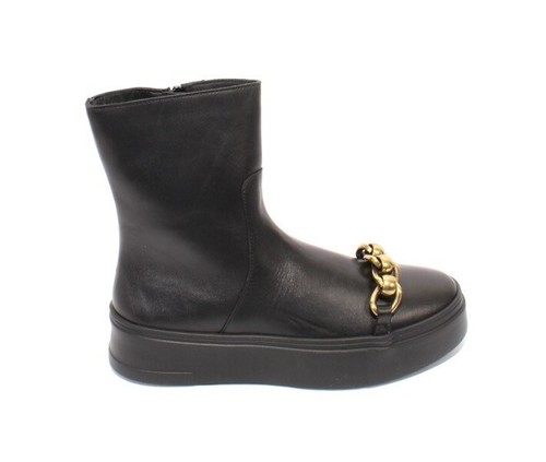 FRAU 38 Black / Gold Leather Zip-Up Ankle Comfort Boots 41 / US 11 - Picture 3 of 8
