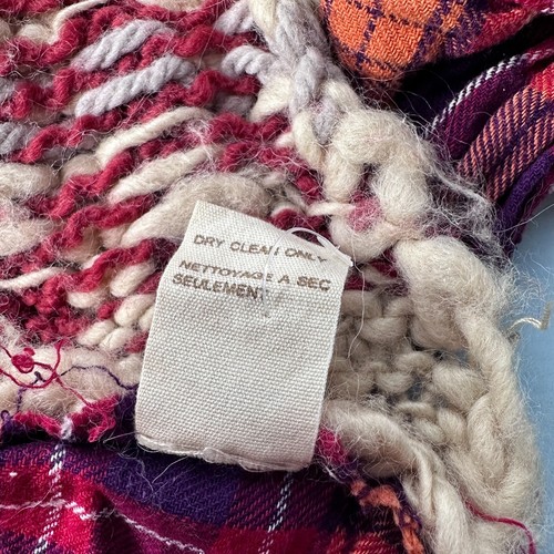 Free People Plaid Knit Wool Blend Infinity Scarf Red Cream Silk Mohair - Picture 5 of 5