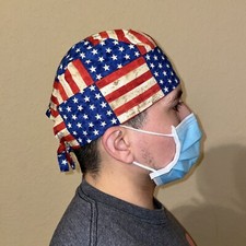 Mens American Flag Scrub Cap Nurse Scrub Hat Patriotic USA Skull Cap for Men