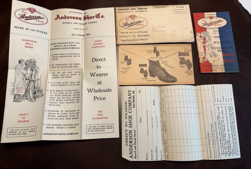Original Catalog: 1919 THE ANDERSON SHOE Baltimore MD ORIG ENVELOPE & PAPERWORK
