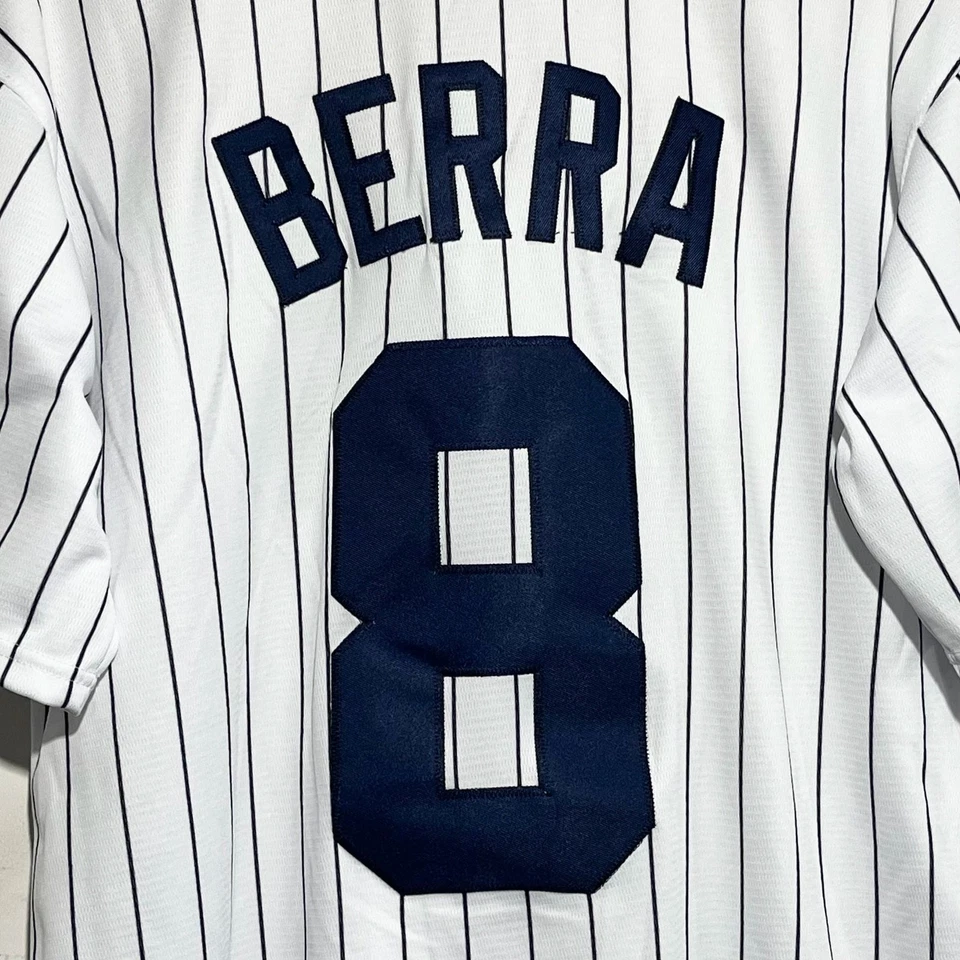 Yogi Berra New York Yankees White Pin Striped MLB Baseball Jersey Medium M - Image 4 of 4