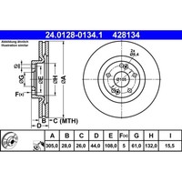 Bremsscheibe ATE 24.0128-0134.1 (2 Stk.) FüR Renault Espace III Avantime