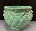 VTG  1930s McCoy Diamond Quilted Leaf & Berries Seafoam Green Jardiniere ds17