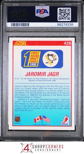 1990 SCORE #428 JAROMIR JAGR RC PENGUINS PSA 9 - Picture 2 of 42