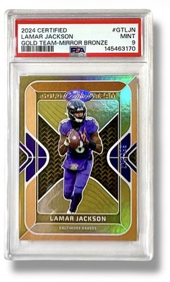 2024 Certified Lamar Jackson Gold Team Bronze Mirror /299 PSA 9 MINT POP 3!