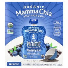 Organic Chia Prebiotic Squeeze Snack, Blueberry Acai, 4 Squeezes, 3.5 oz (99 g)