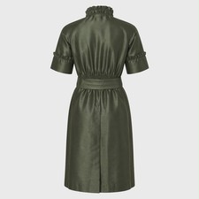 slim fit dress slacks Dark Green Wrap Satin Dress With Flutter Sleeves  Dsir Couture