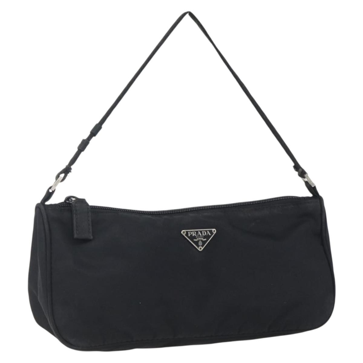 PRADA Hand Bag Nylon Black Silver Auth ep12953