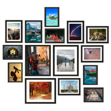 15 Pack Black Picture Gallery Frame Set Collage Wall/Tabletop Multi Size Frames