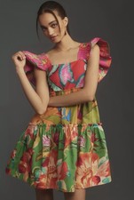 Farm Rio Foliage Mix Mini Dress XXS Tiered Ruffles Tropical Colorful