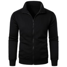Men's Casual Zip Up Jacket Stand Collar Athletic Sweatshirt Fleece Coat