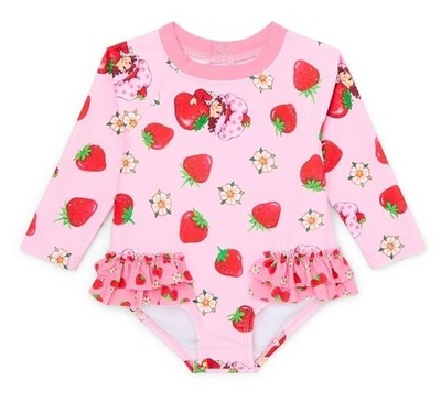 Character Baby Girl Long Sleeve Ruffle Rash Guard Swimsuit One Piece Size 6-9M