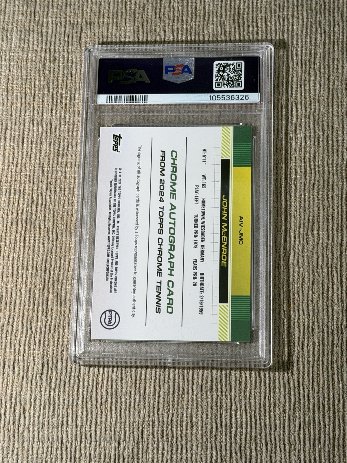John McEnroe Gold Refractor /50 Image Autograph Card Auto 2024 Topps Chrome PSA view 3